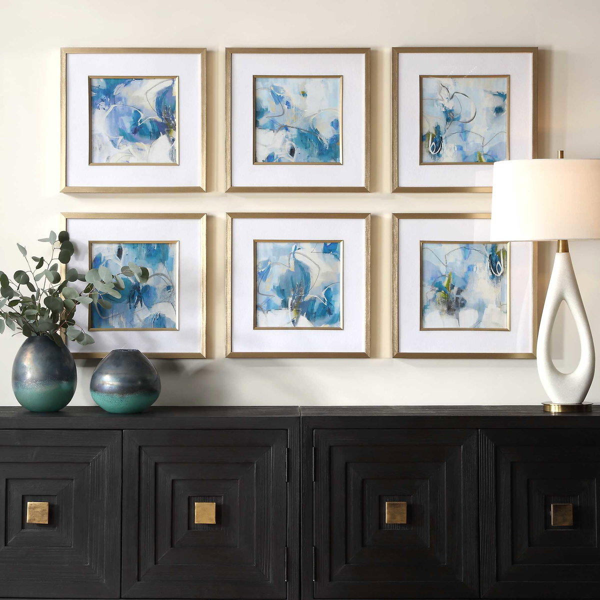 Fresh Start Blue Abstract Prints Set/6, by Uttermost, 19.25" width x 19.25" height x 1.8" depth View 2