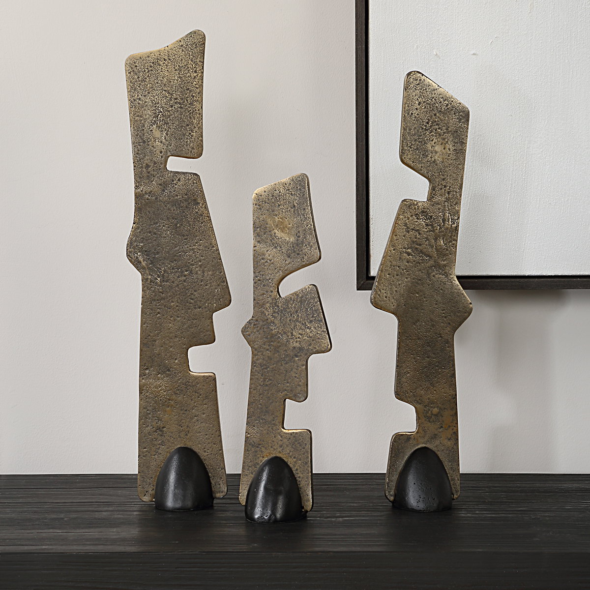 Geometric Echoes Bronze Sculptures Set/3, Figurines & Statue by Uttermost, 4" width x 18" height x 2.75" depth View 2