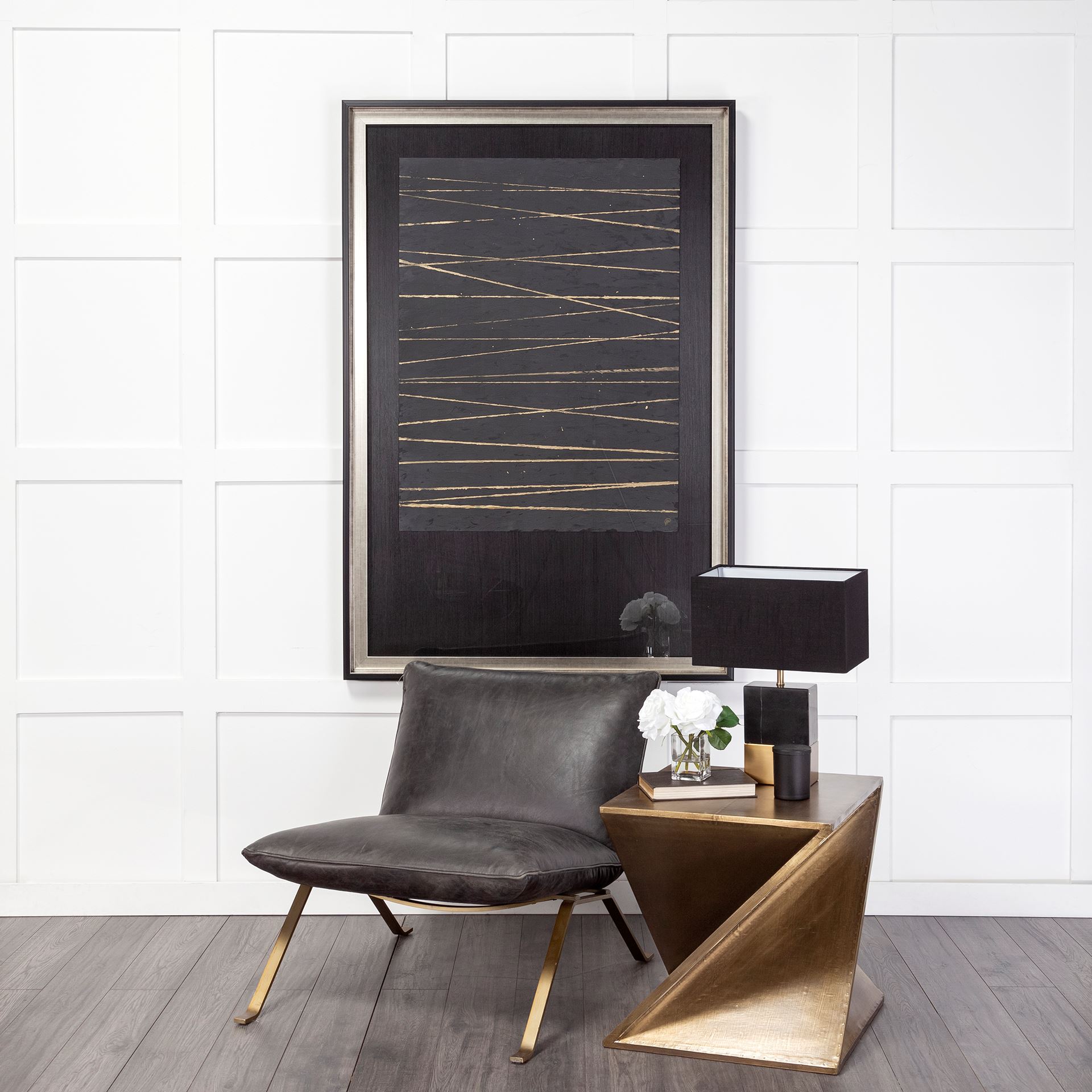 Flavelle II Black Leather Cushion Seat and Solid Iron Base Accent Chair large image 