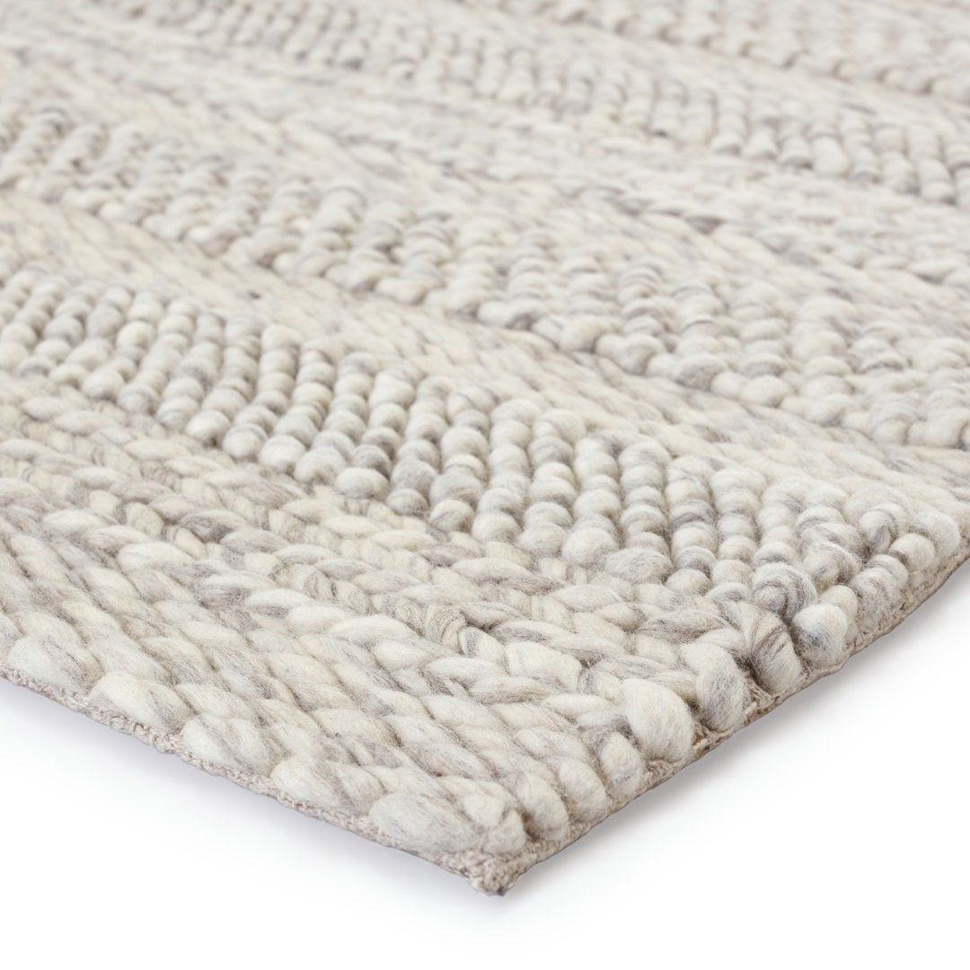 Lagom Handmade Solid Ivory/ Light Gray Area Rug (8'X10') large image 