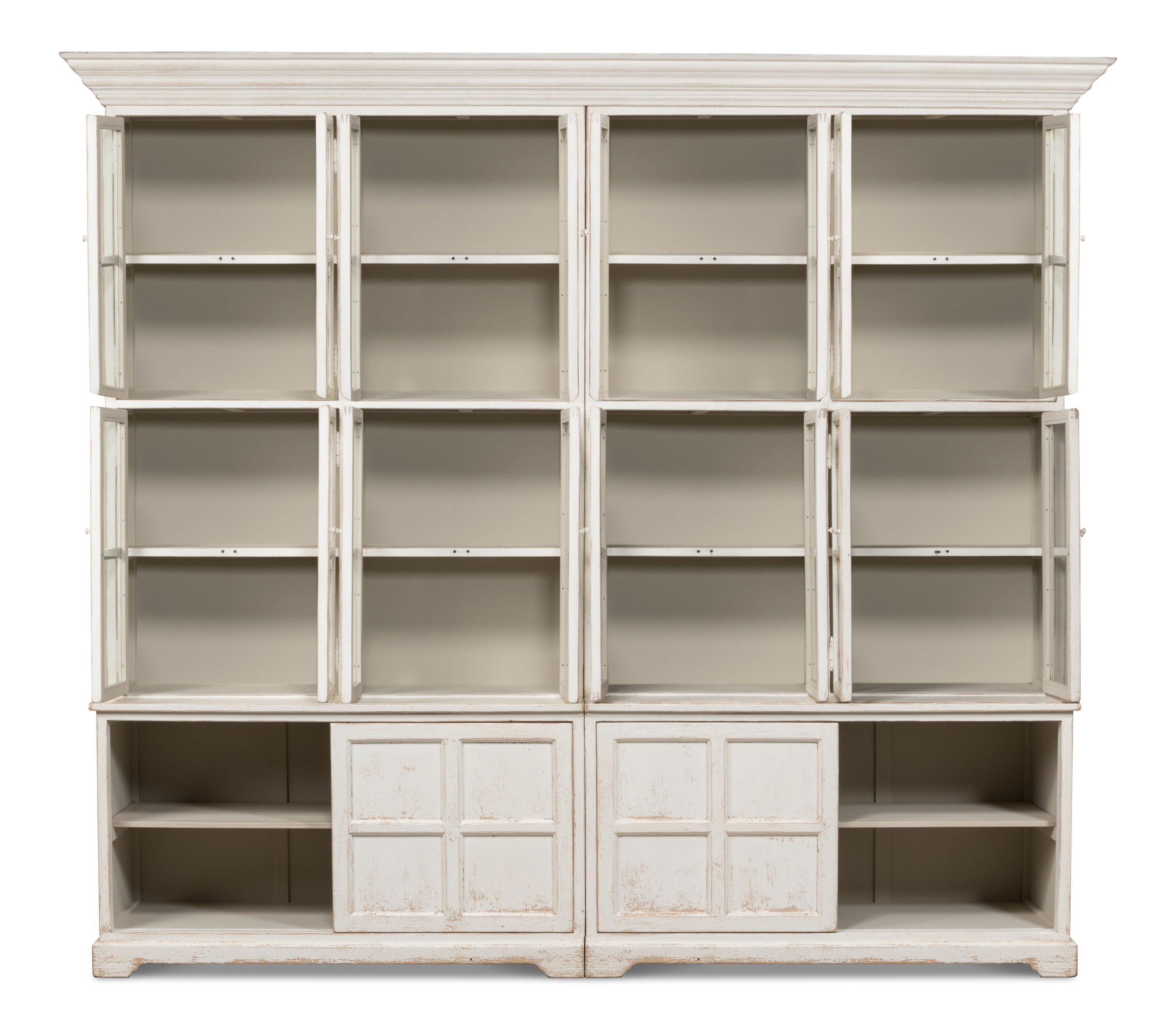 Glass Front Bookcase, Shelving & Bookcase by Sarreid, 121" length x 22" width x 106" height View 10