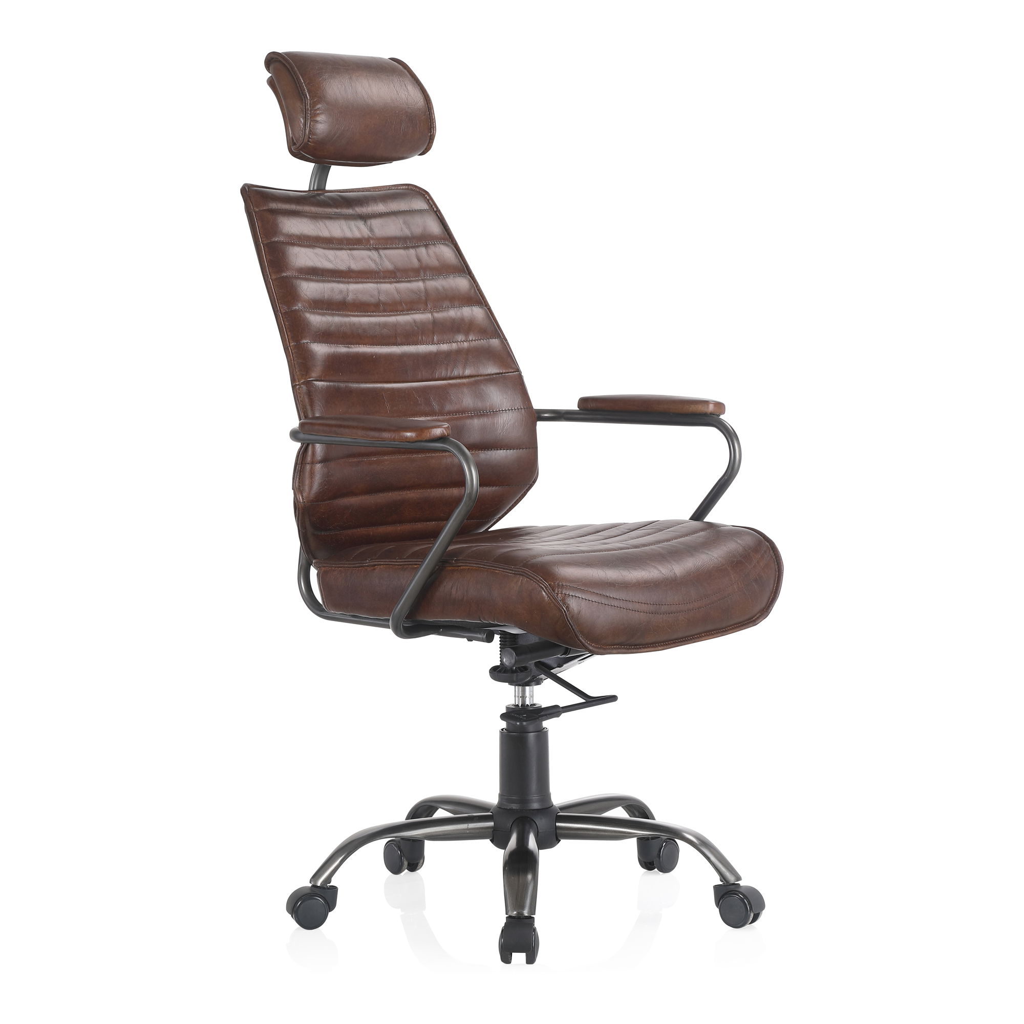 Executive Office Chair Dark Brown Leather, by Moe's Home, 25.5" width x 45" height x 26" depth View 2