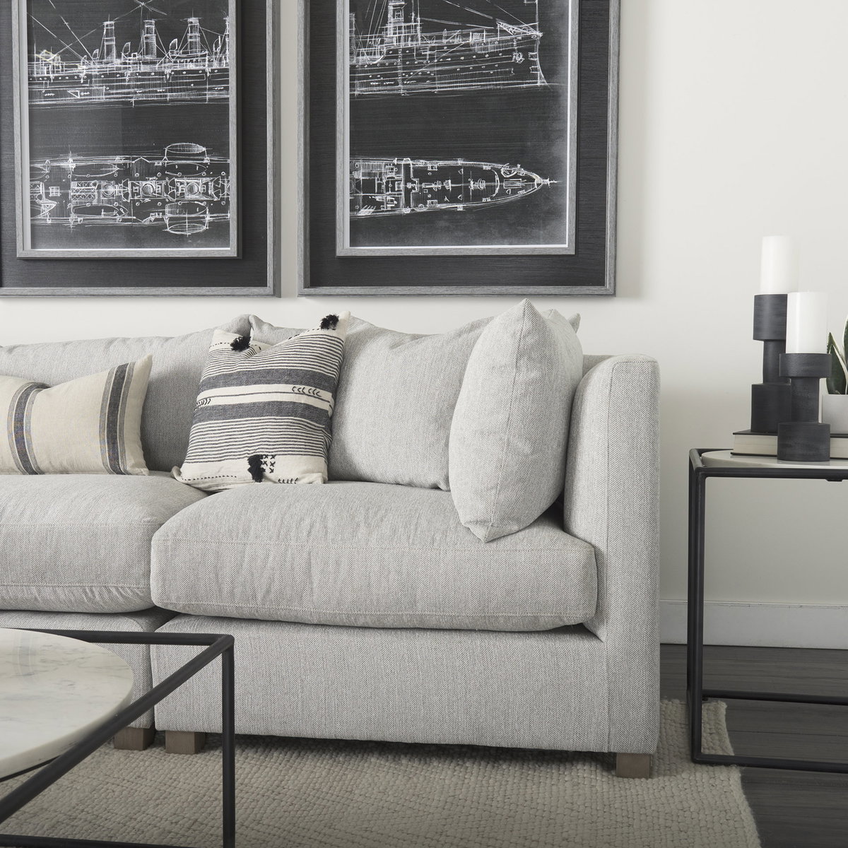 Valence 37.8L x 38.6W x 28.3H Light Gray Corner Sectional Piece, Sectional Sofa by Mercana, 37.8" length x 38.58" width x 28.35" height View 3