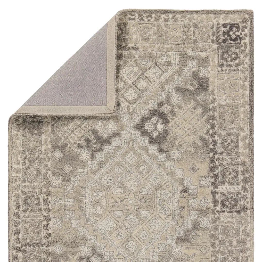 Handmade Tufted Wool Area Rug in Gray/Cream large image 