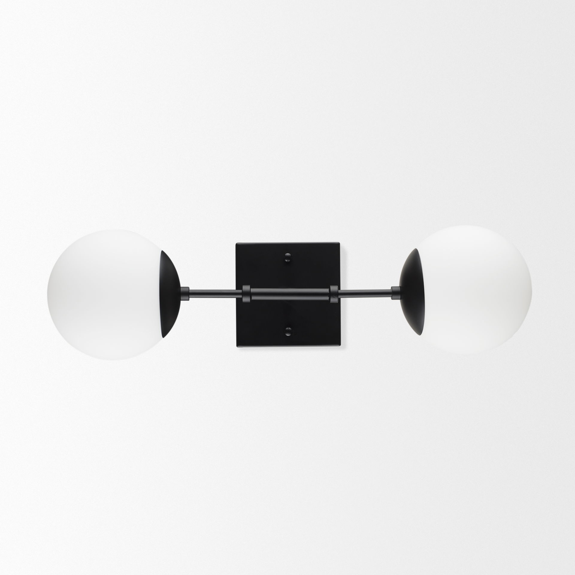 Edie Matte Black Metal with Frosted Glass Globes 2-Light Wall Sconce, by Mercana, 22" length x 7.5" width x 6" height View 8