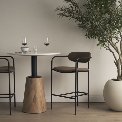 Parker Muted Brown Faux Leather with Black Metal Counter Stool
