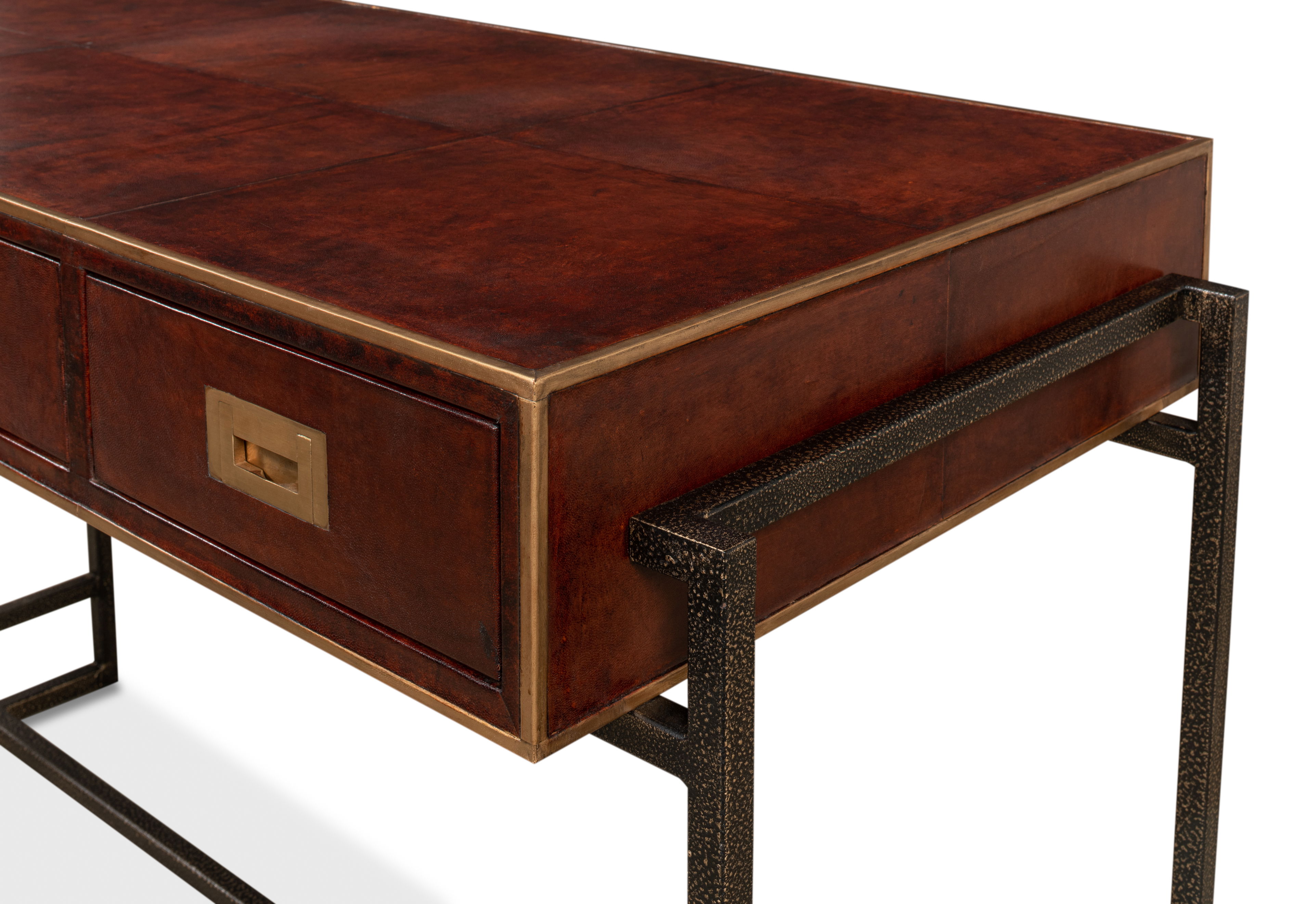 Old Brown Leather Desk large image 