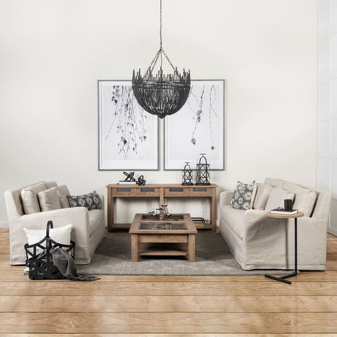 Liam I 32x30 Black Wooden Bead Bowl-Style Four Bulb Chandelier