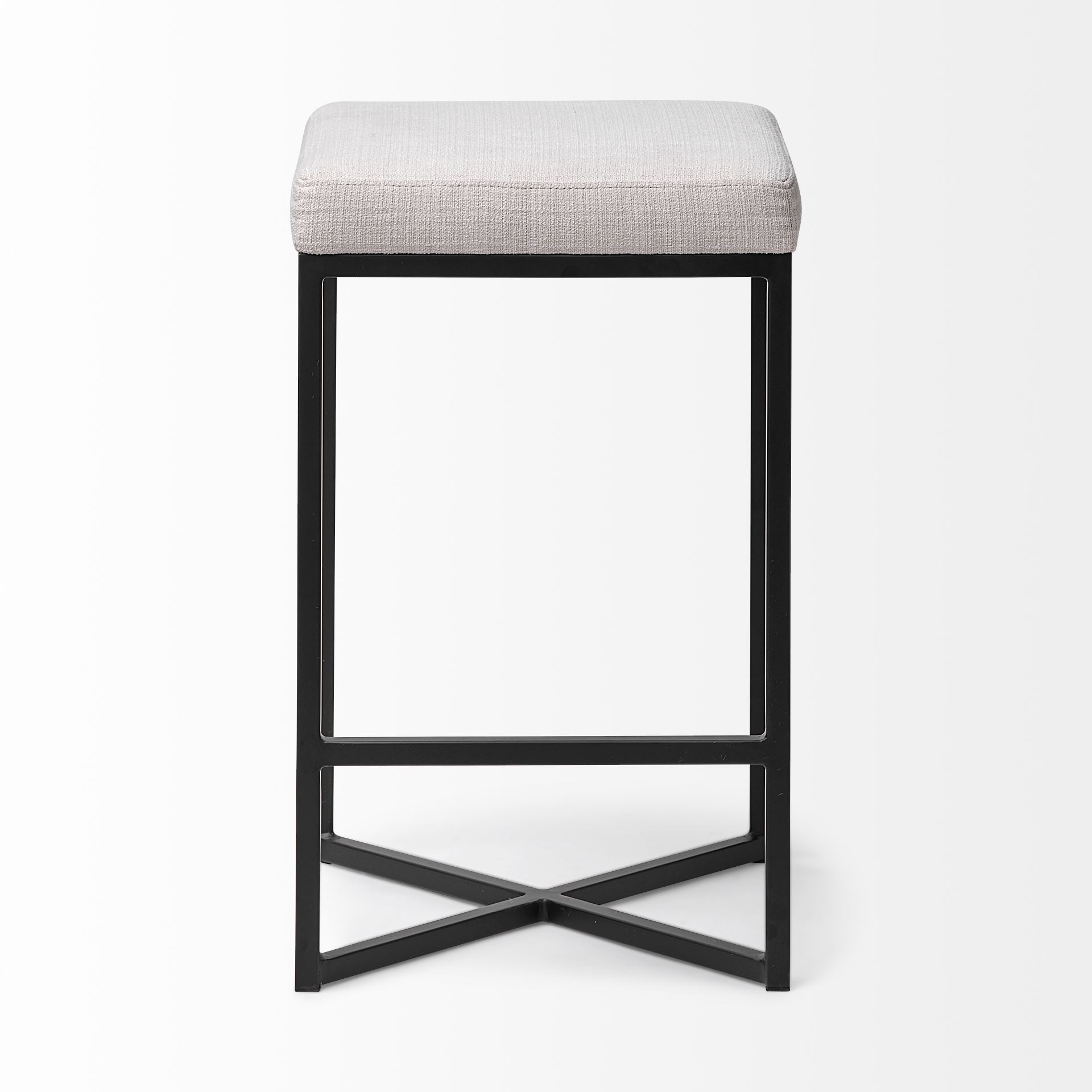 Frodo 26.4' Seat Height White Fabric Seat Black Metal Base Stool, Counter & Bar Stool by Mercana, 16.5" length x 16.5" width x 26.4" height View 5