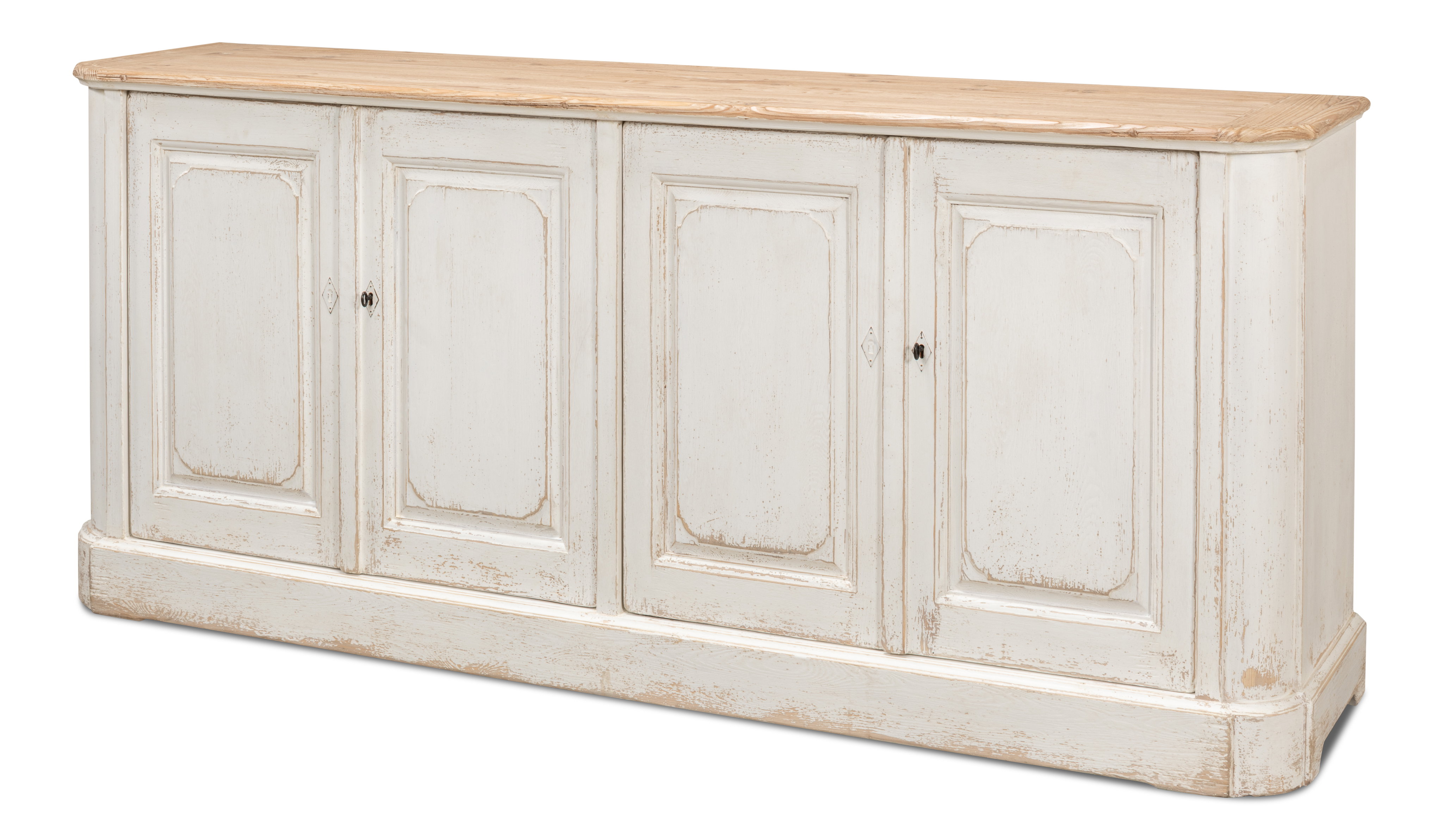 Antique Whitewash Sideboard, 4 Door, Cabinets & Sideboard by Sarreid, 83" length x 20" width x 36" height View 1