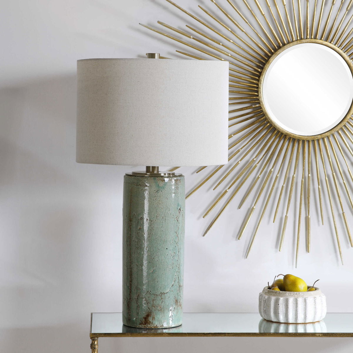 Callais Crackled Aqua Table Lamp, by Uttermost, 18" width x 32.5" height x 18" depth View 5
