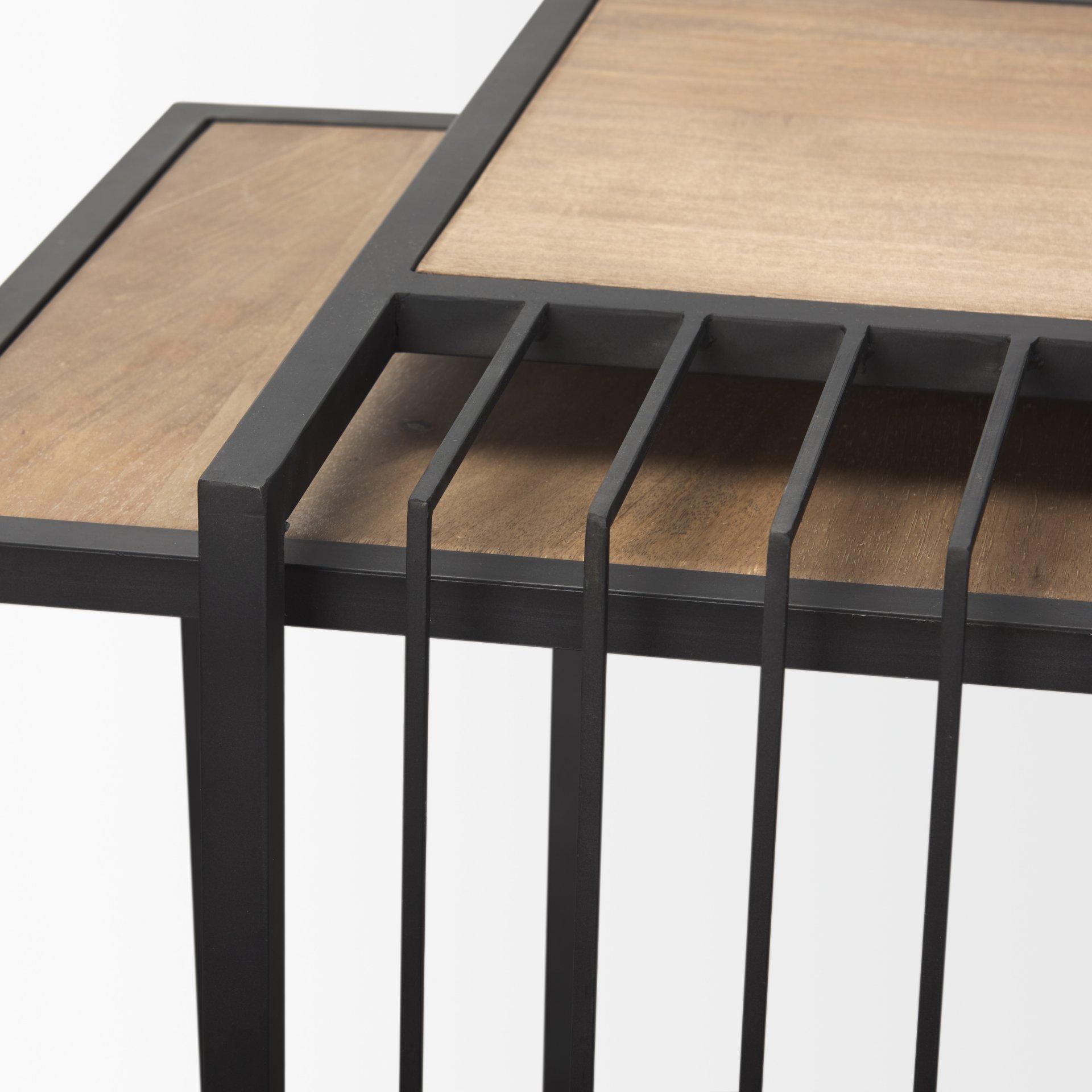 Miles Black Metal with Light Wood Nesting End/Side Table, Side & End Table by Mercana, 22" length x 22" width x 24" height View 9