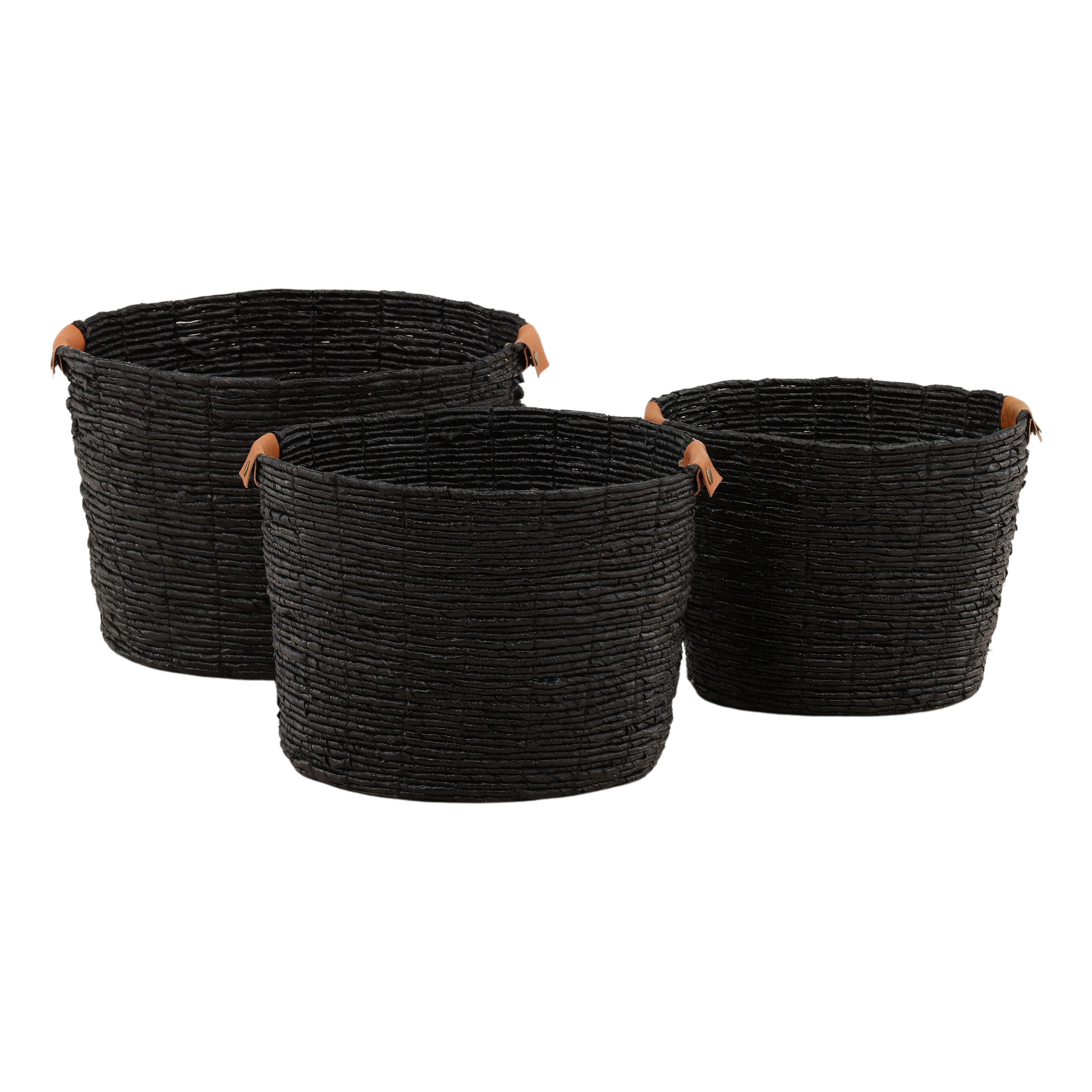 Lorian Basket Set of 3 Black, Bins & Basket by Dovetail, 18.5" width x 12.59" height x 18.5" diameter x 18.5" depth View 3