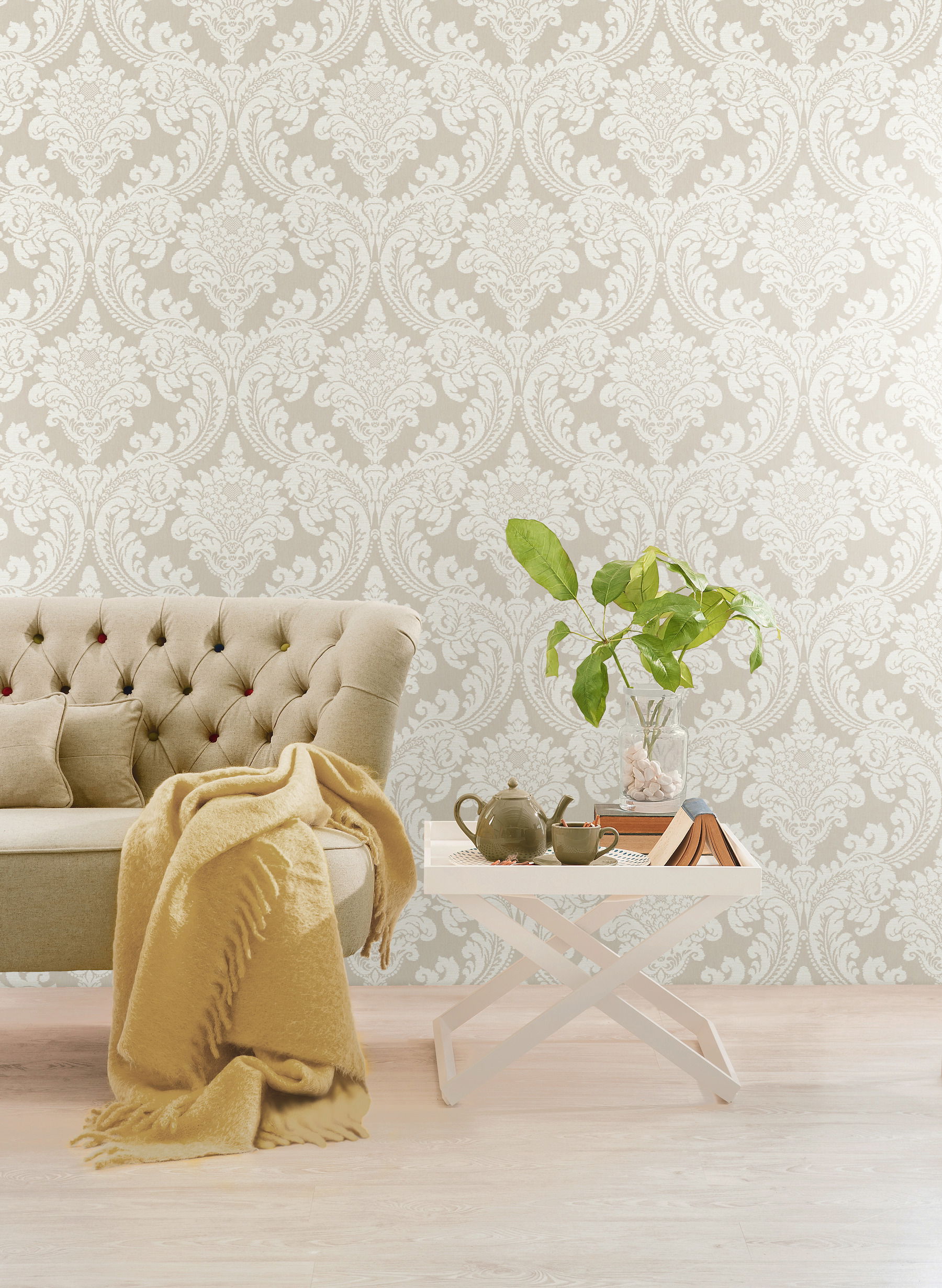 Tapestry Damask Off White Wallpaper large image 
