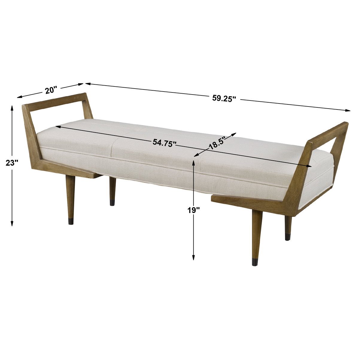 Waylon Modern Ivory Bench, Benche by Uttermost, 59.25" width x 23" height x 20" depth View 3