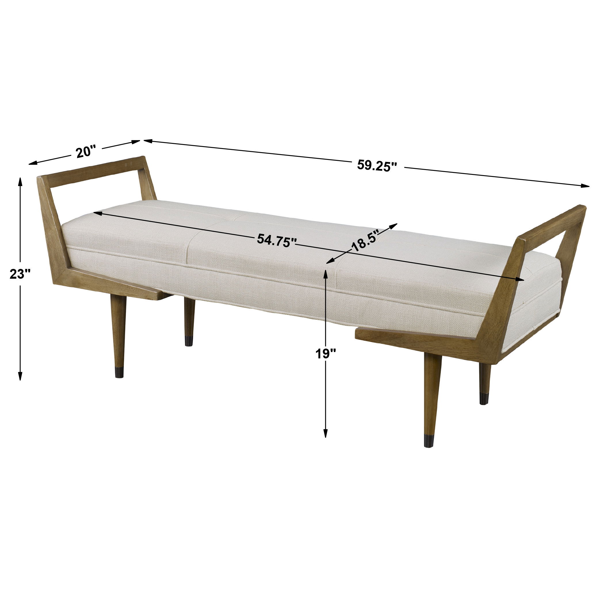 Waylon Modern Ivory Bench, Furniture by Uttermost, 59.25" width x 23" height x 20" depth View 3