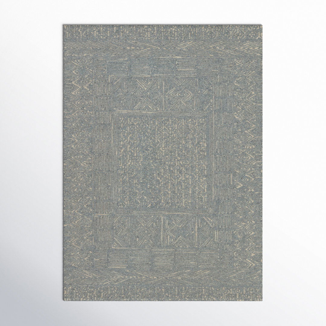 Geometric Handmade Tufted Area Rug in Blue/Cream large image 