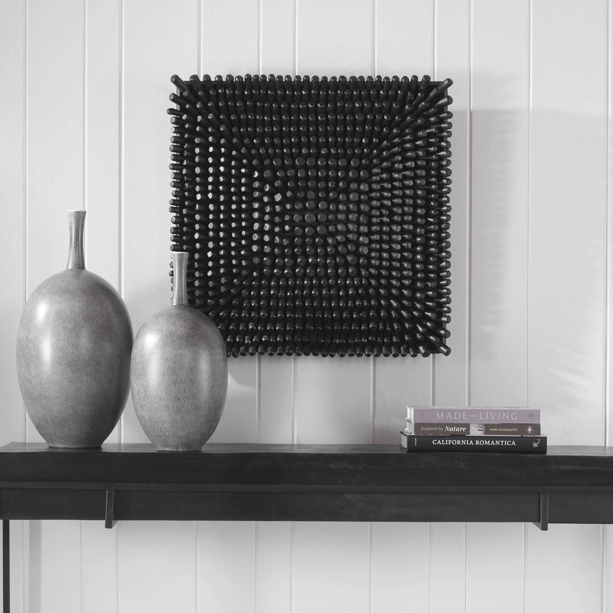 Portside Black Wood Wall Panel, Sculptural Wall Art by Uttermost, 24" width x 24" height x 3.5" depth View 2