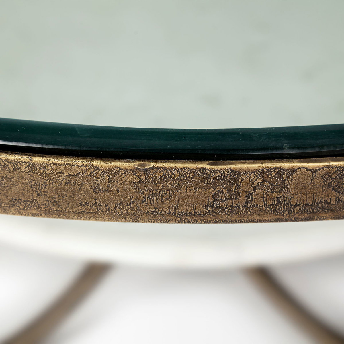 Reinhardt 36' Round Glass Top Marble Shelf Gold Metal Base Coffee Table, by Mercana, 36" length x 36" width x 16" height View 5