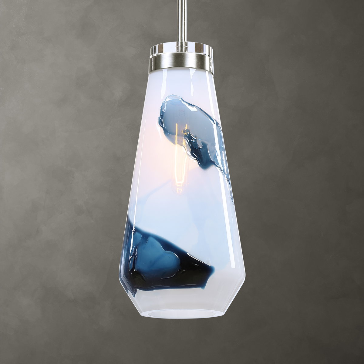 Windswept Blue & White 1 Light Mini Pendant, Mini Light Pendant by Uttermost, 8.25" width x 18" height x 8.25" diameter x 8.25" depth View 9