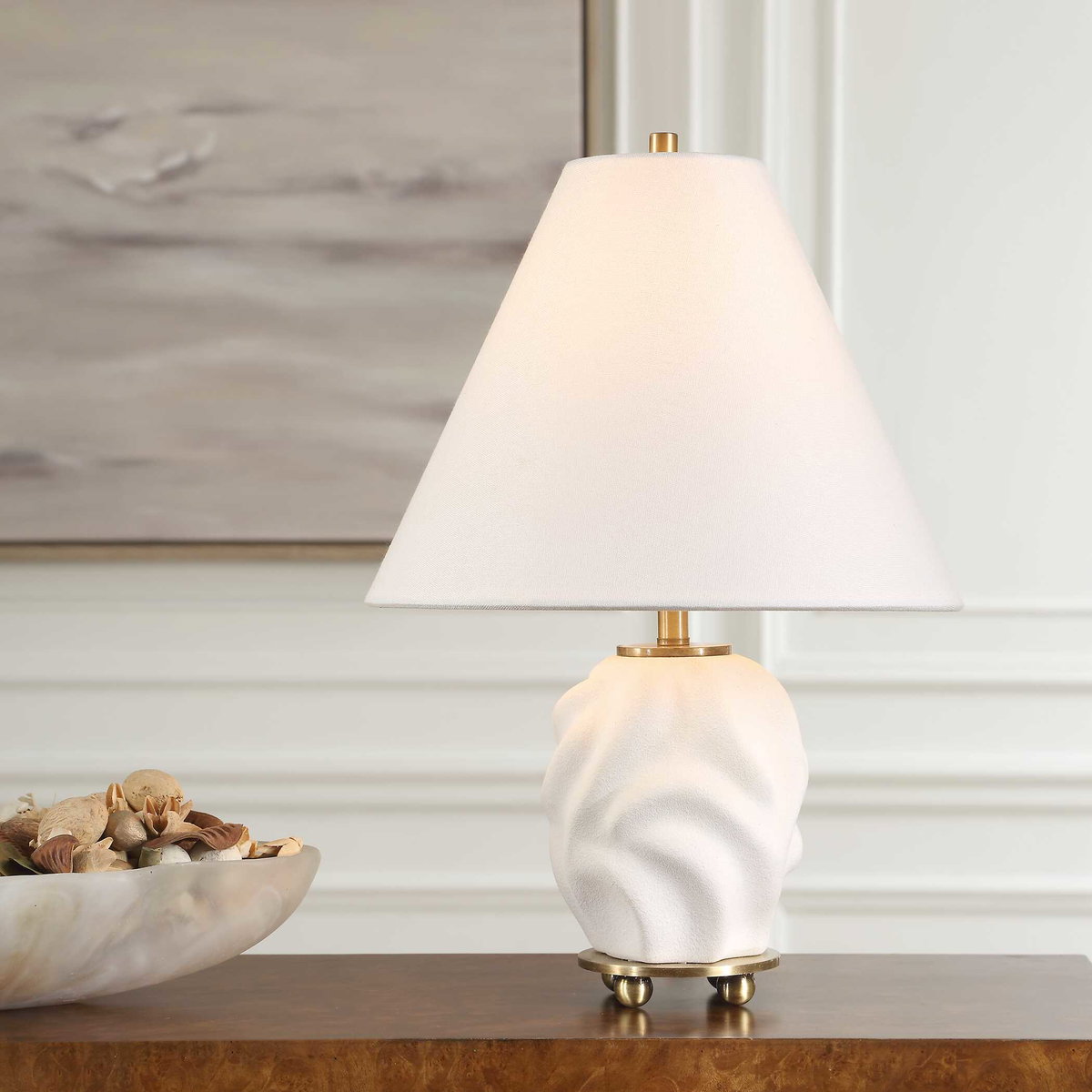 Bora White Accent Lamp, Table Lamp by Uttermost, 12" width x 17.5" height x 12" depth View 2