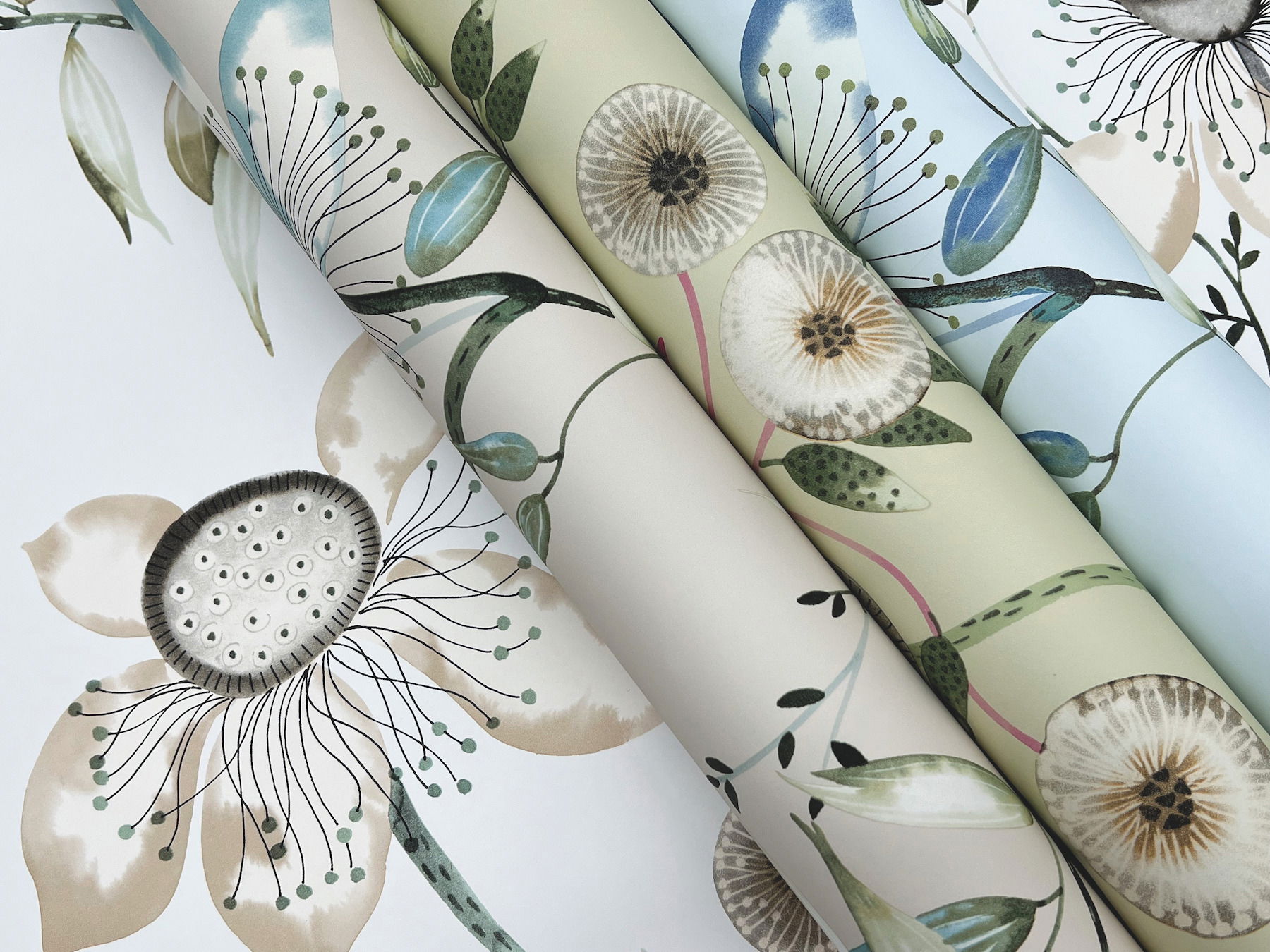 Dream Blossom Taupe & Aqua Wallpaper large image 