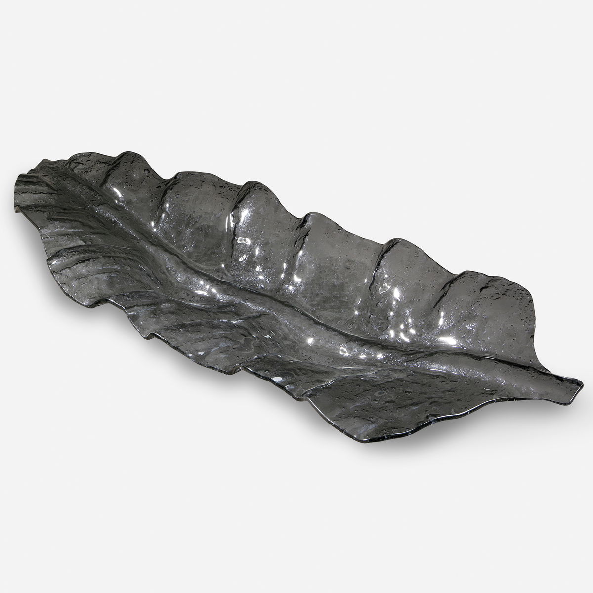 Smoked Leaf Glass Tray, Decorative Tray by Uttermost, 43" width x 4.5" height x 16.5" depth View 1