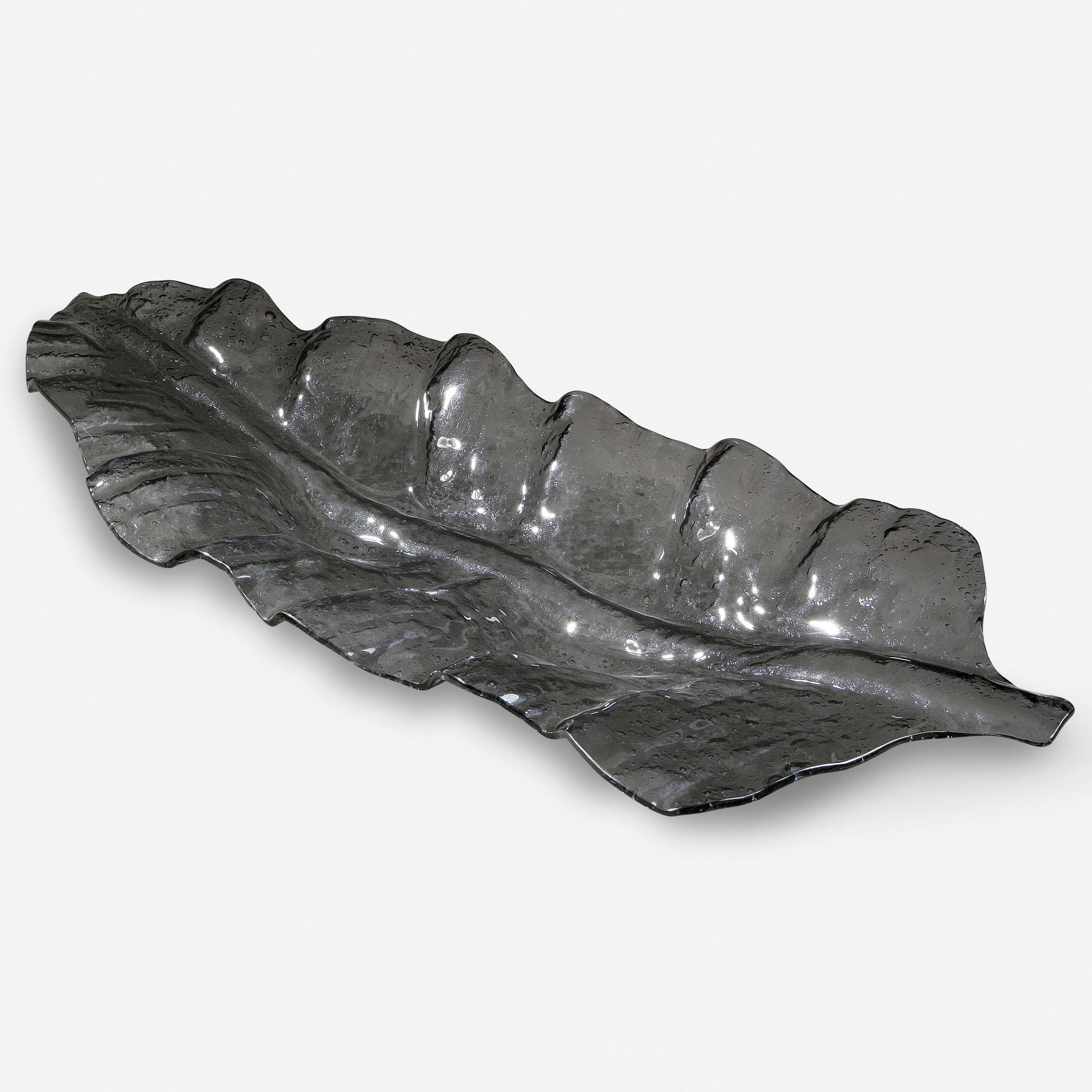 Smoked Leaf Glass Tray, Decorative by Uttermost, 43" width x 4.5" height x 16.5" depth View 1