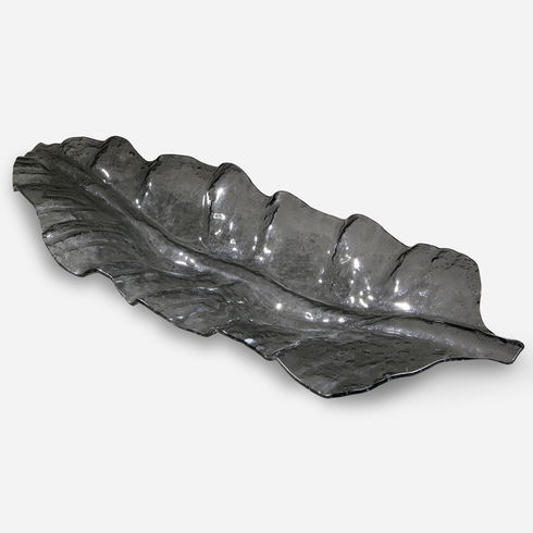 Smoked Leaf Glass Tray