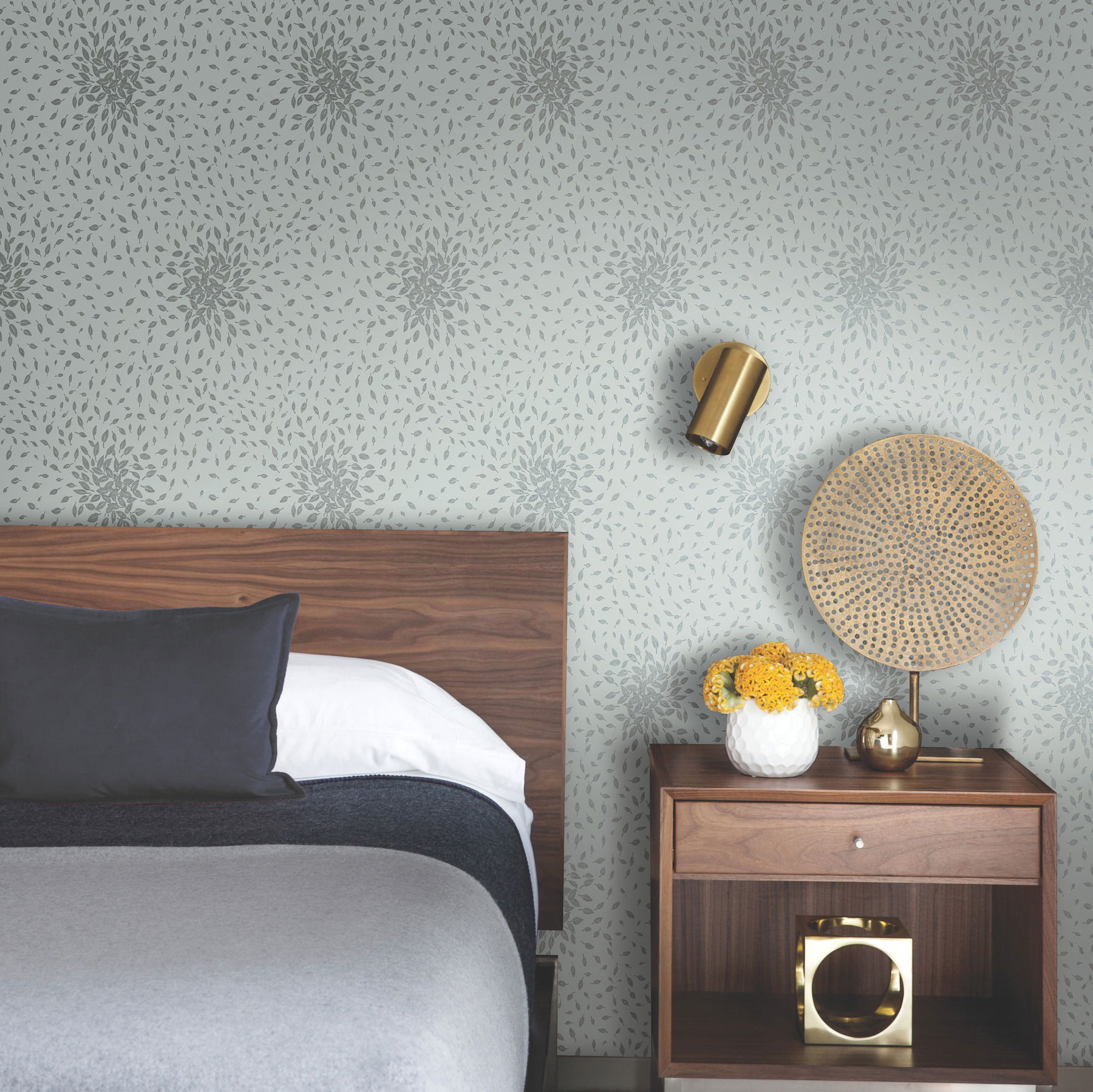 Petite Leaves Spa & Silver Wallpaper large image 