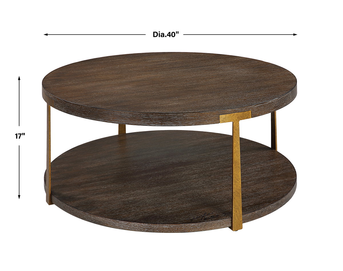 Palisade Round Wood Coffee Table, by Uttermost, 40" width x 17" height x 40" depth View 3