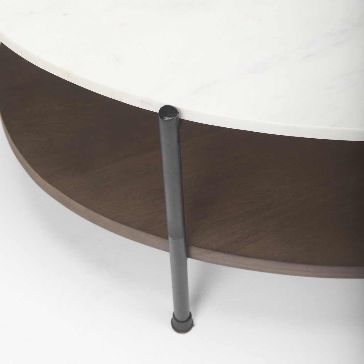 Larkin White Marble Top with Dark Brown Wood Shelf Oval Coffee Table, by Mercana, 48" length x 30" width x 16" height View 5