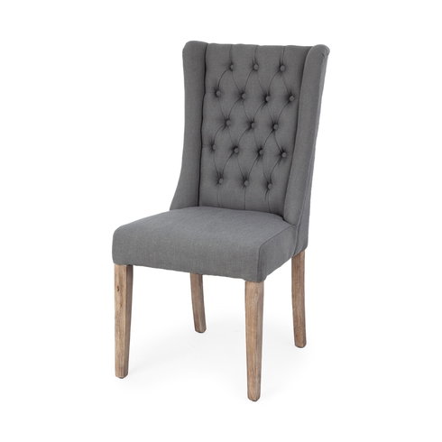 Mackenzie High-Back Dining Side Chair | Gray Plush Linen with Ash Wood