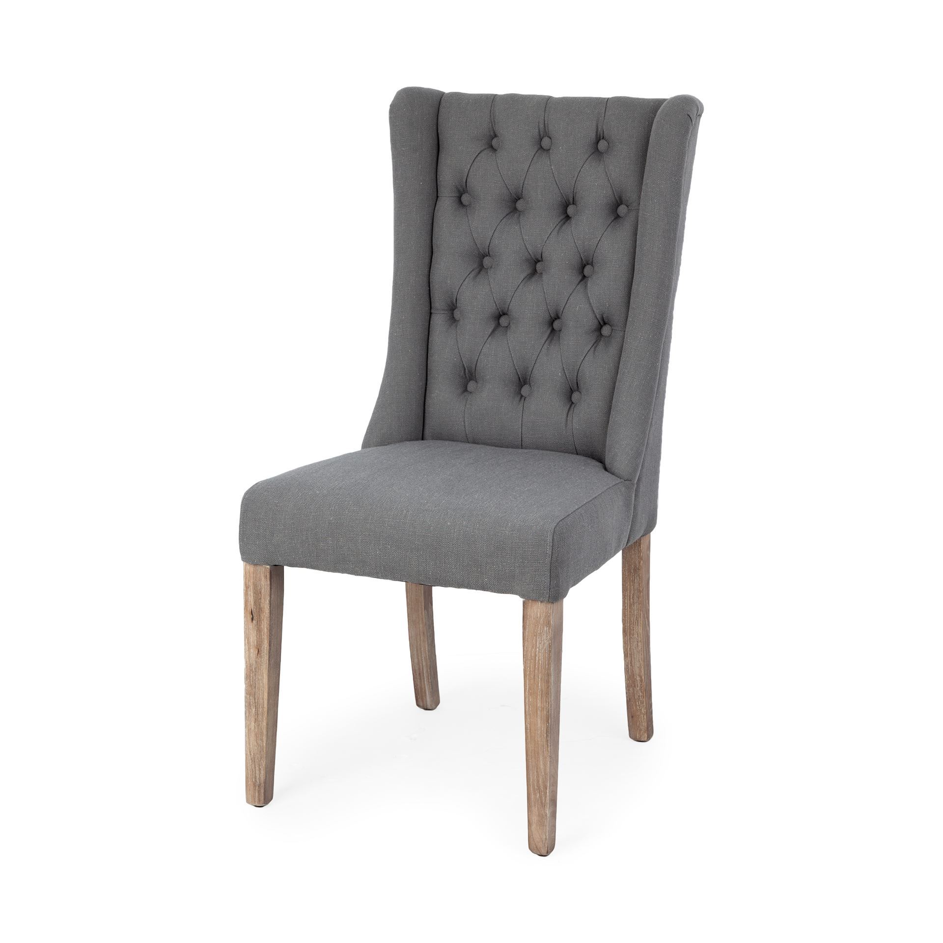 Mackenzie II Gray Plush Linen Covering Ash Solid Wood Base Dining Chair, by Mercana, 20.25" length x 24" width x 40.5" height View 1