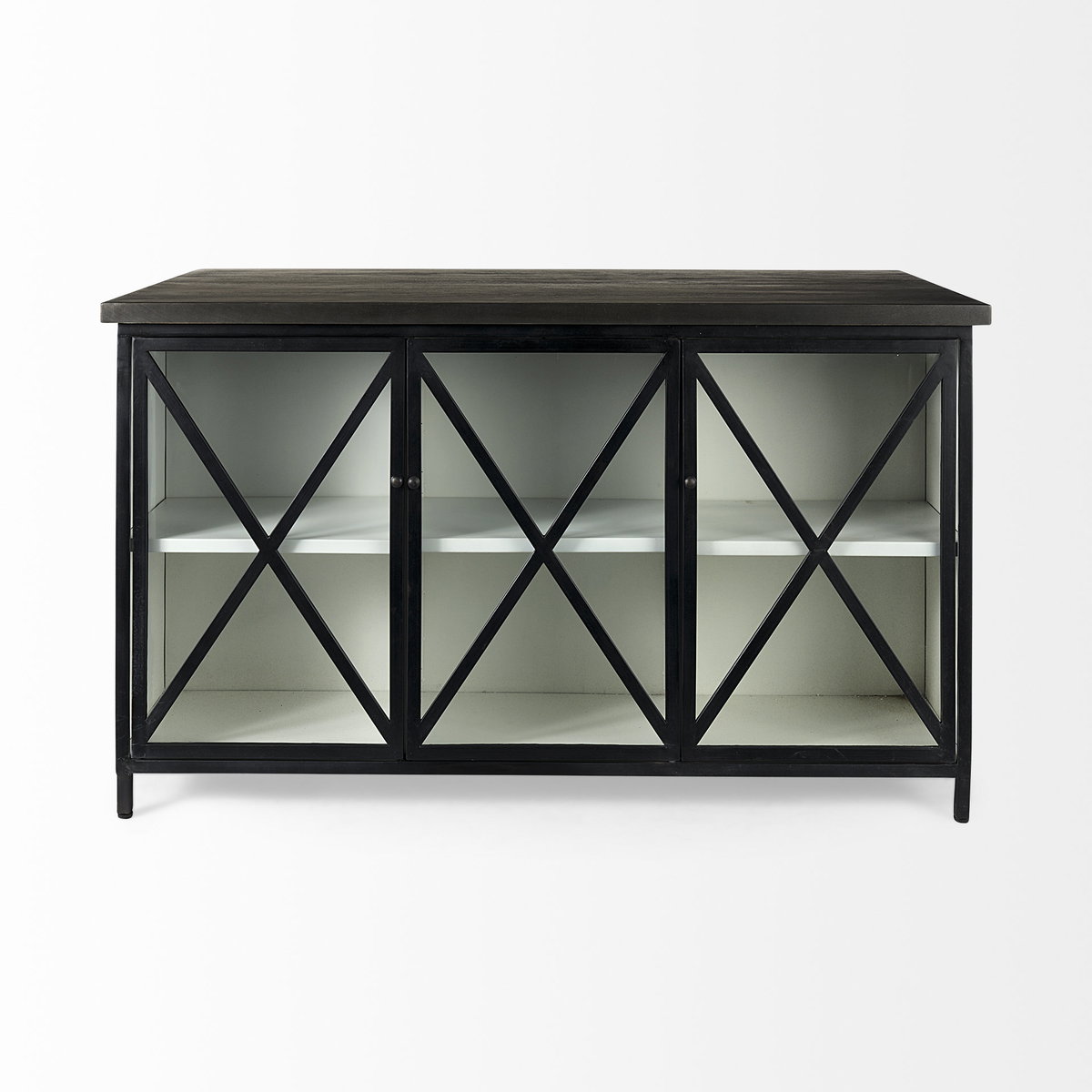 Dimitra  Dark Iron with Glass Doors Kitchen Island, by Mercana, 62" length x 32" width x 36" height View 5