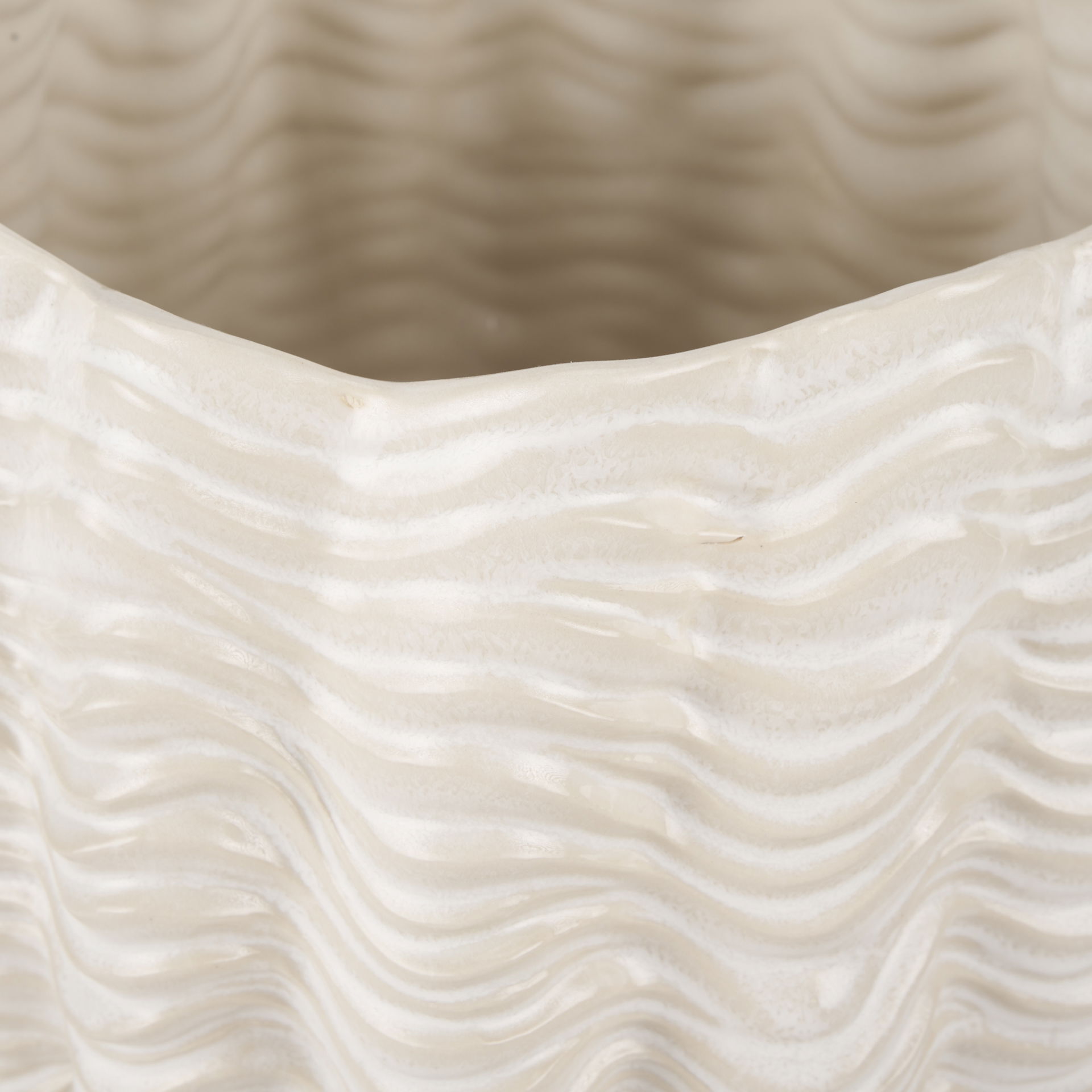 Velia Short Seashell Sculptural Cream Glazed Ceramic Vase, by Mercana, 11.61" length x 11.42" width x 11.02" height View 7