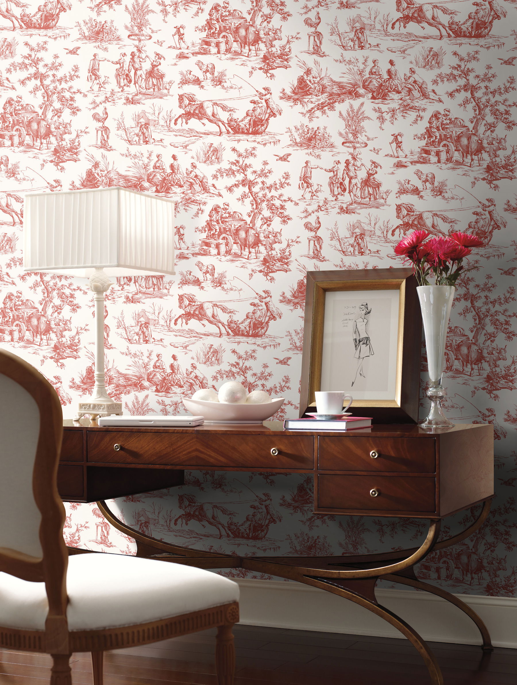 Seasons Toile Scarlet Wallpaper large image 