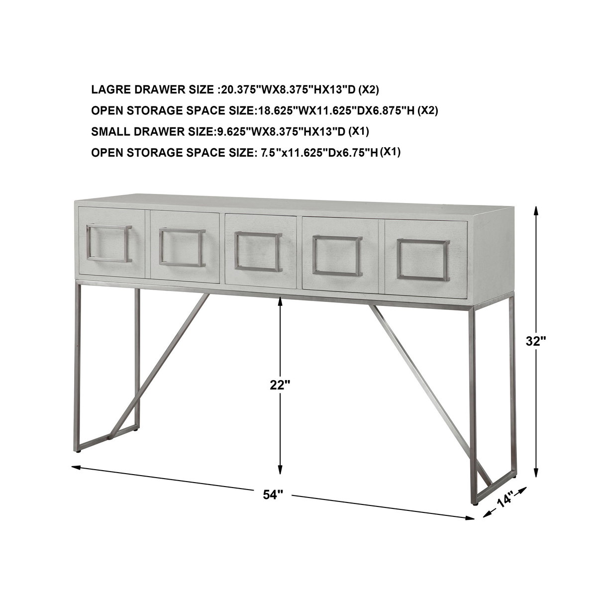 Abaya White Console Table, by Uttermost, 54" width x 32" height x 14" depth View 3