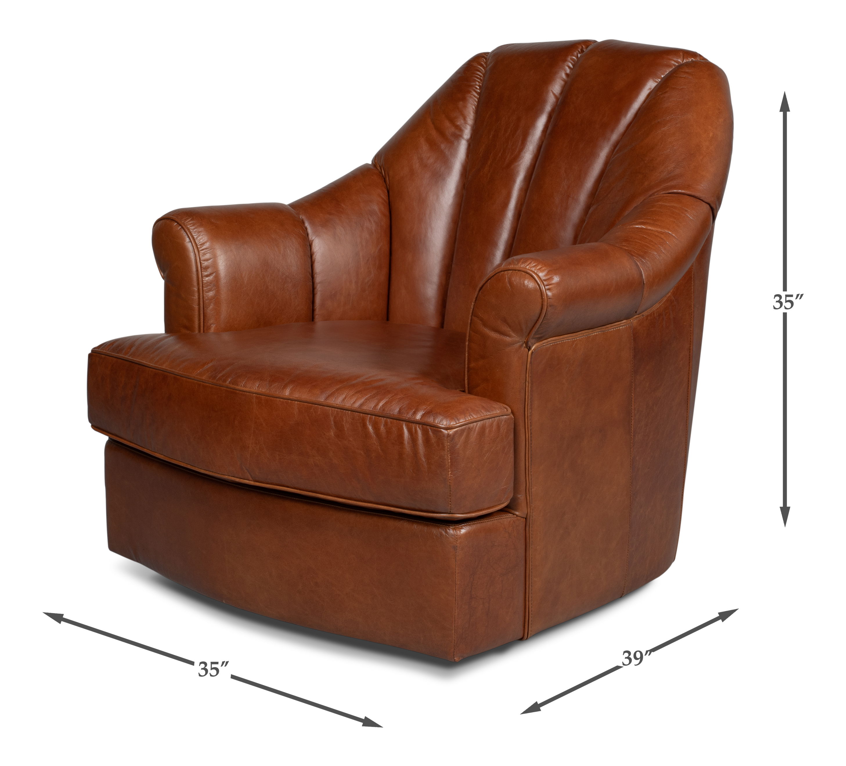 Scoth Swivel Chair In Distilled Leather, Seating by Sarreid, 35" length x 39" width x 35" height View 15