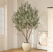 Online Designer Dining Room Adcock 8ft Artificial Olive Tree with 18in White Planter, Tall Faux Olive Trees for Indoor