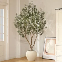 Online Designer Hallway/Entry Adcock 8ft Artificial Olive Tree with 18in White Planter, Tall Faux Olive Trees for Indoor