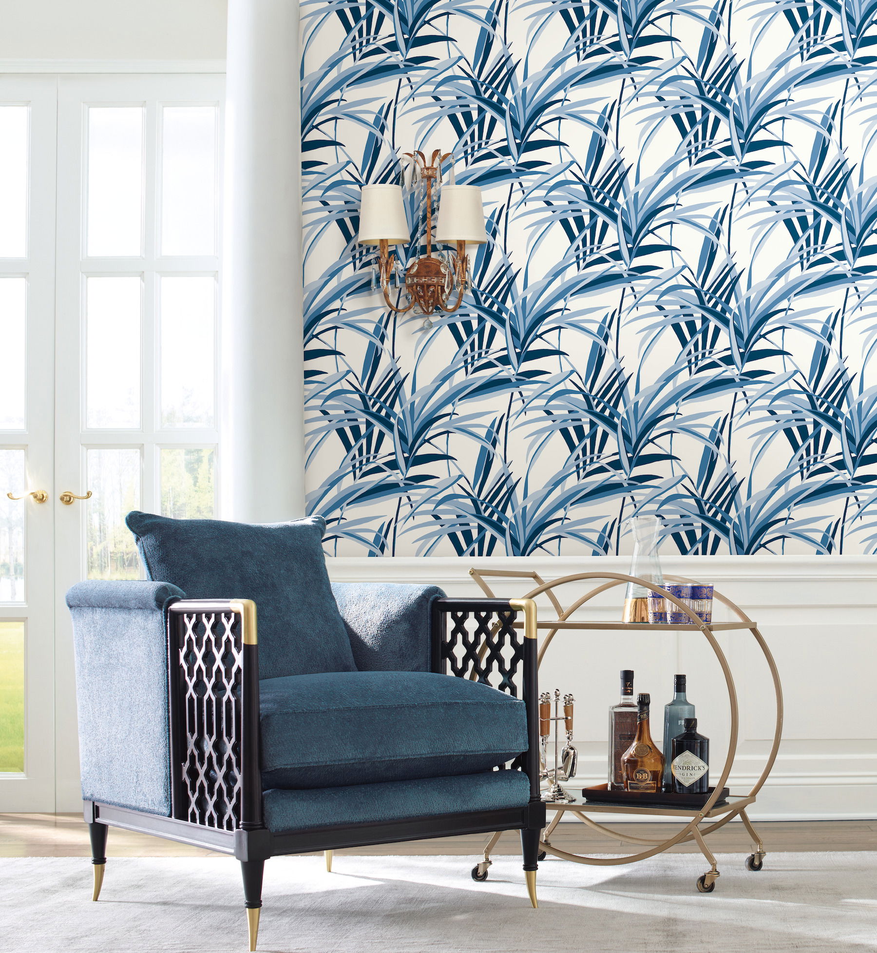 Tropical Paradise Blue & White Wallpaper large image 