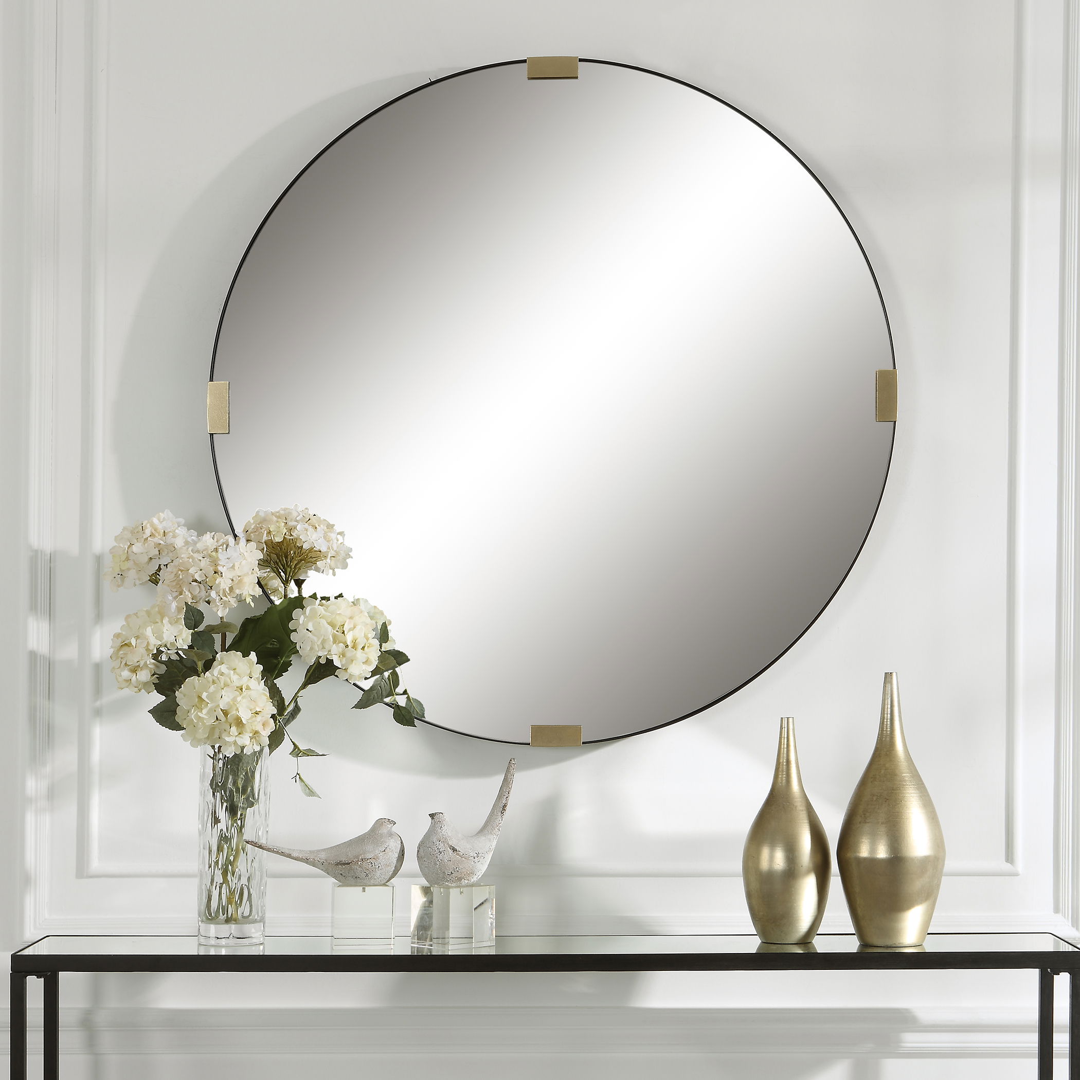 Clip Modern Round Mirror, by Uttermost, 42.25" width x 42.25" height x 1.62" depth View 2