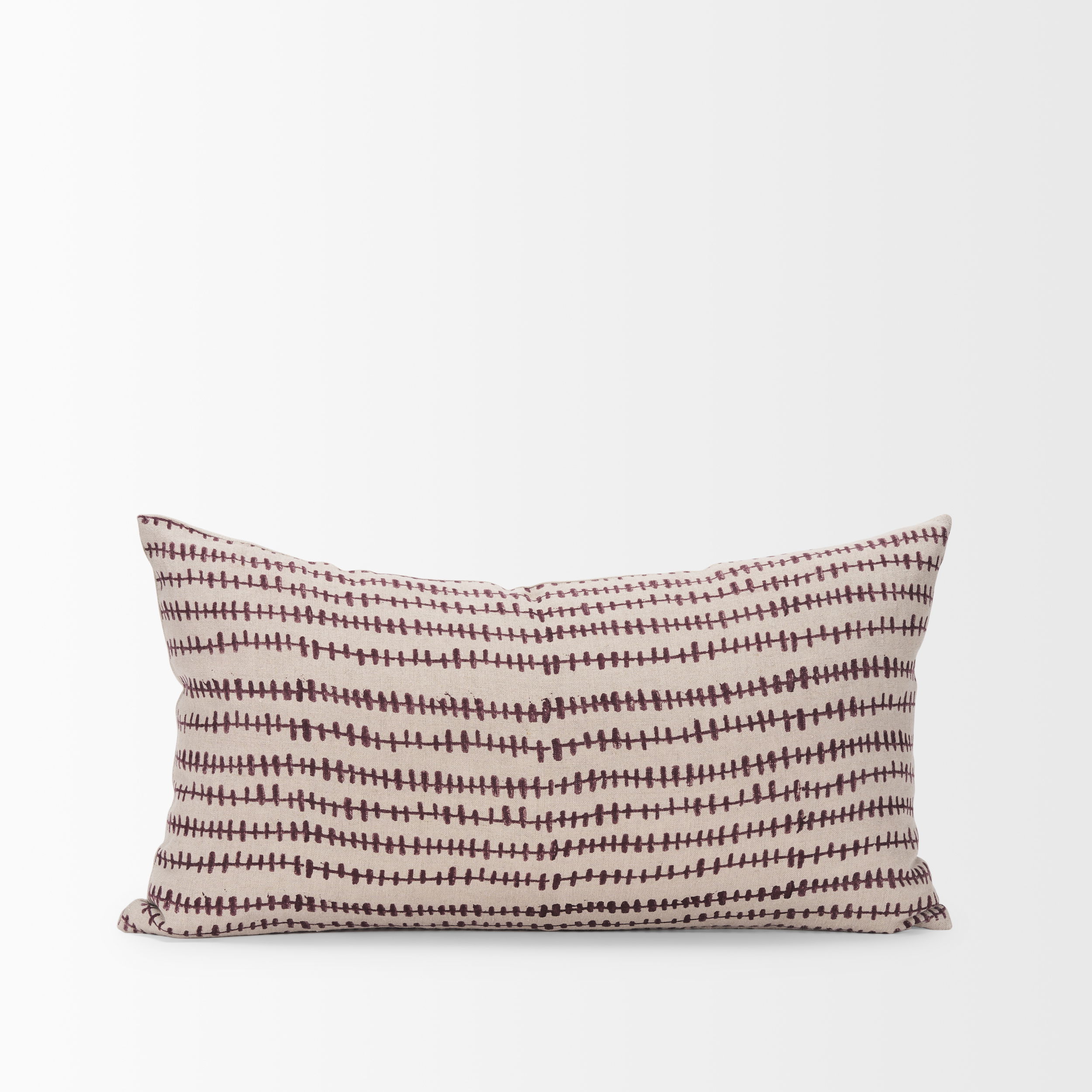 Jenna Beige with Merlot Print Linen Lumbar Decorative Pillow Cover large image 