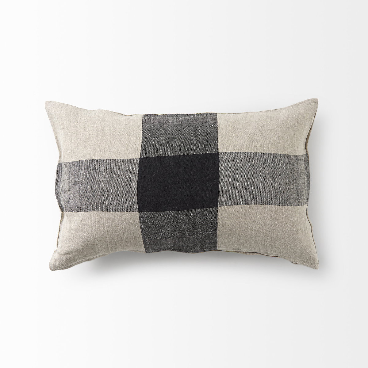 Raquel 13x21 Beige and Black Fabric Plaid Pillow Cover, Decorative Pillow by Mercana, 13" length x 21" width x 0.2" height View 5