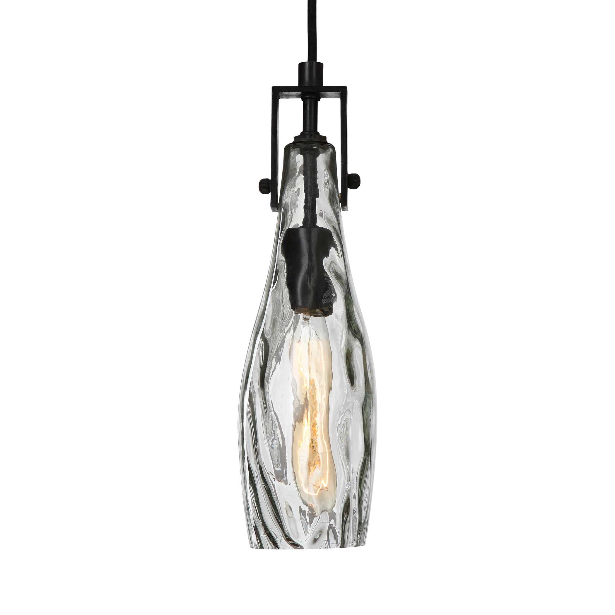 Campester 1 Light Watered Glass Mini Pendant, Ceiling Light by Uttermost, 8.5" width x 14.25" height x 4.12" depth View 4
