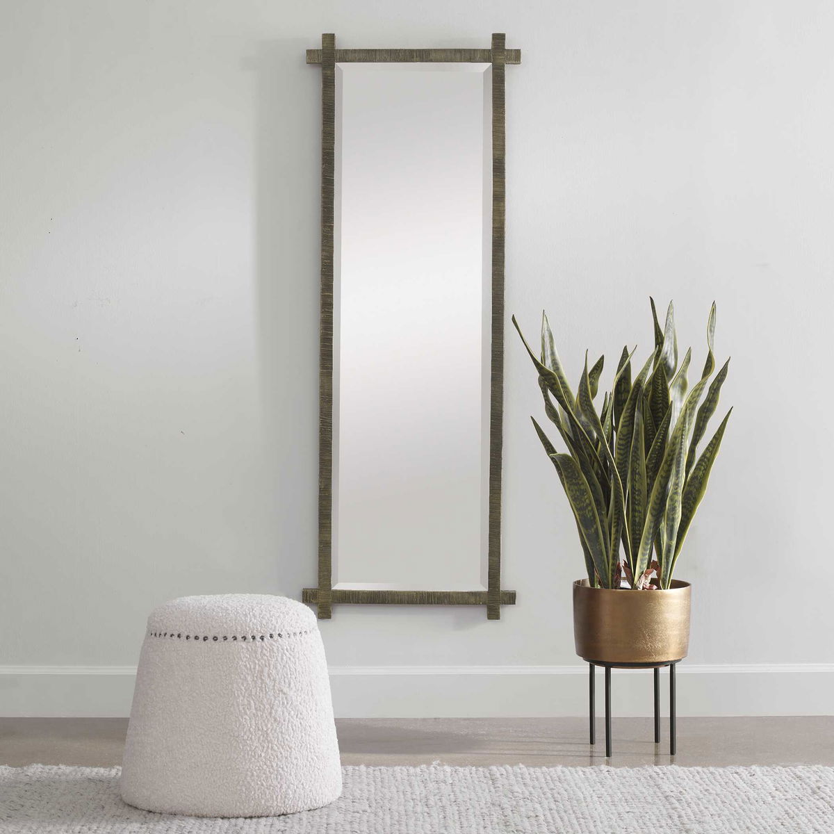 Abanu Ribbed Gold Dressing Mirror, Floor Mirror by Uttermost, 22" width x 60.25" height x 1.25" depth View 2