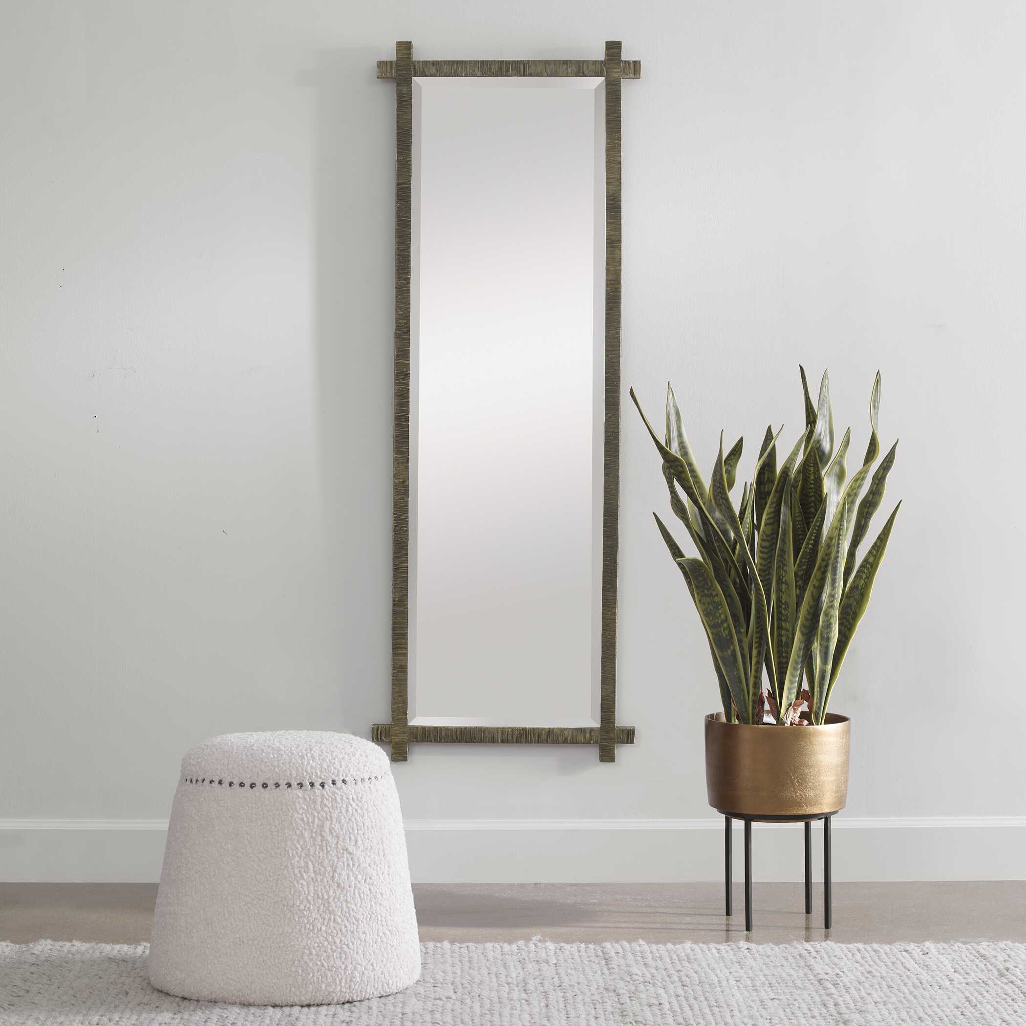 Abanu Ribbed Gold Dressing Mirror, by Uttermost, 22" width x 60.25" height x 1.25" depth View 2