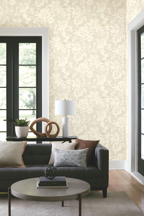 Brushstroke Floral Taupe Wallpaper