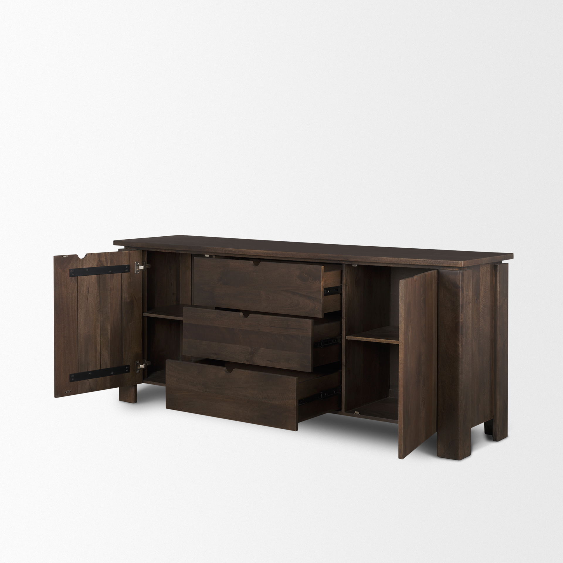 Wallen 2 Door Solid Dark Brown Wood with 3 Drawers Sideboard, Sideboards & Buffet by Mercana, 79" length x 21" width x 33" height View 7